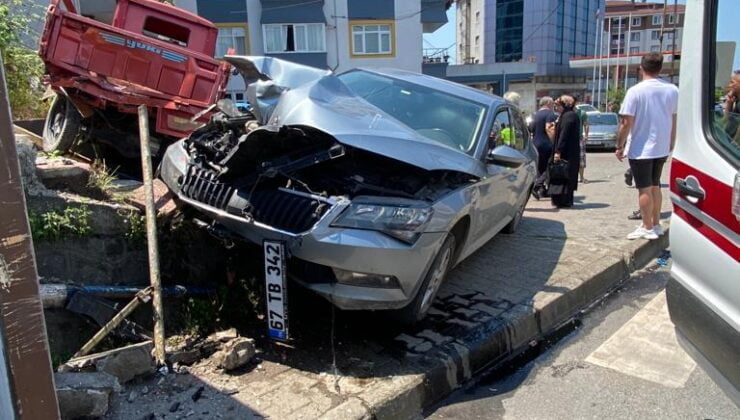 Yoldan çıktı… Merdivenlere çarparak durabildi…