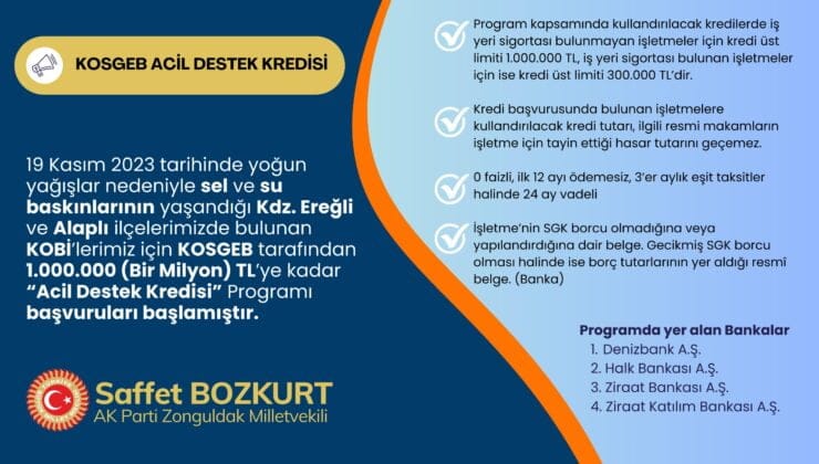 KOSGEB “Acil Destek Kredisi” programı başvuruları başladı