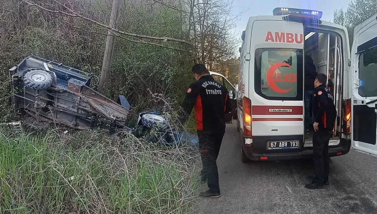 Baba oğul şarampole yuvarlandı…