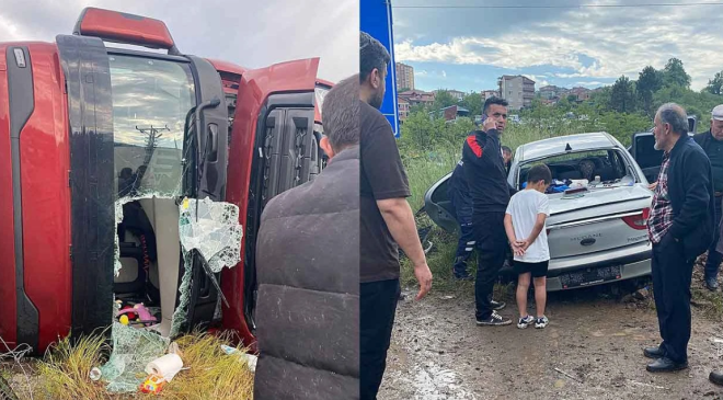 Feci kaza… TIR devrildi… Otomobile çarptı…
